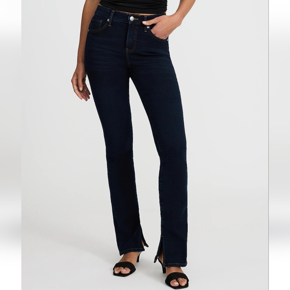Express Mid Rise Dark Wash Denim Skyscraper Jeans, 14 L, Blue